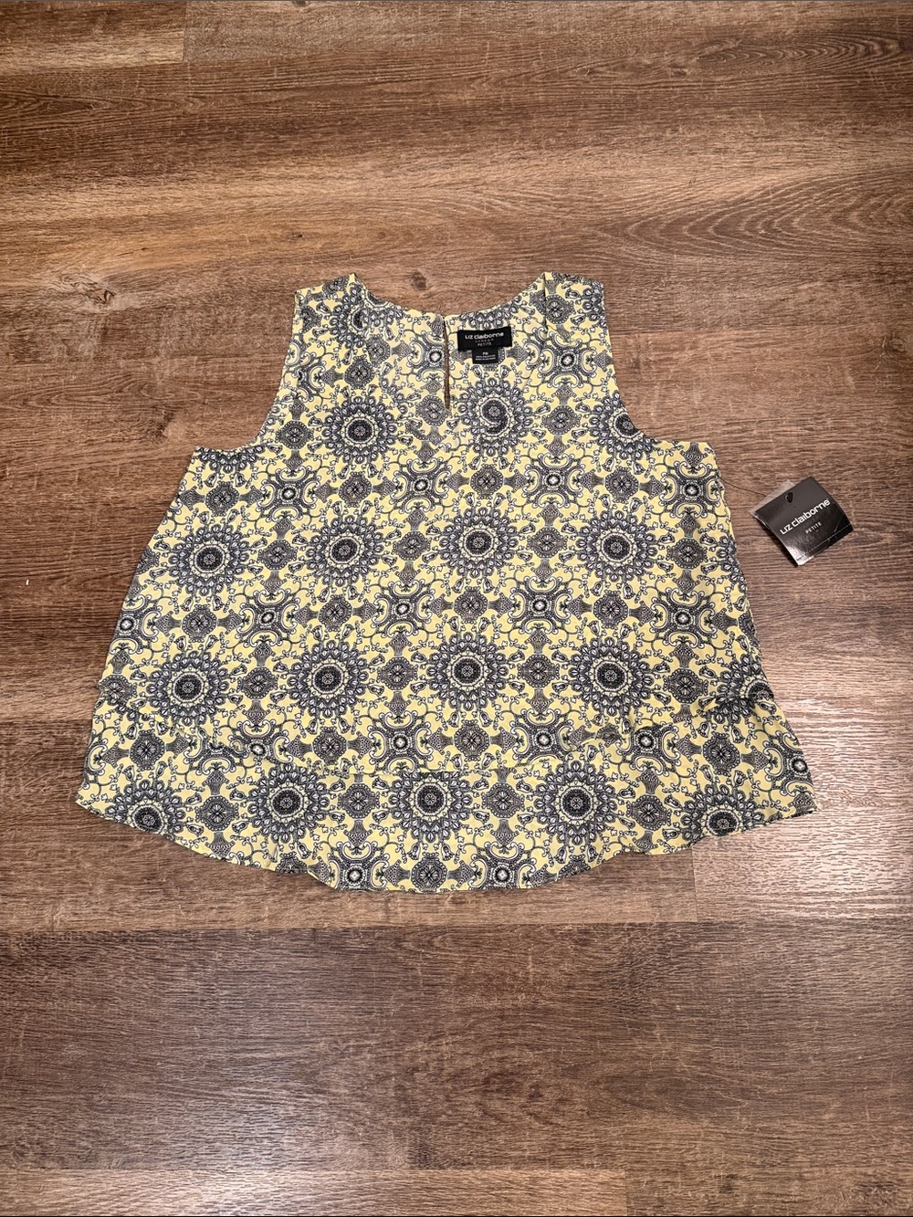 Liz Claiborne Yellow and Navy Medallion Print Tank